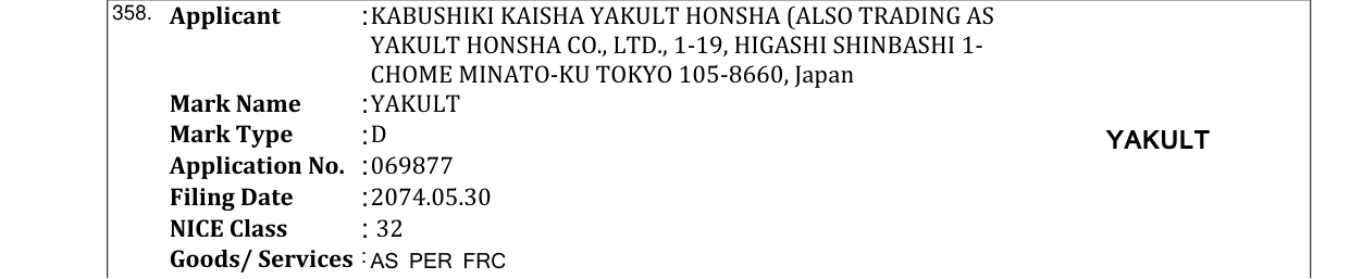 Original bulletin entry for YAKULT