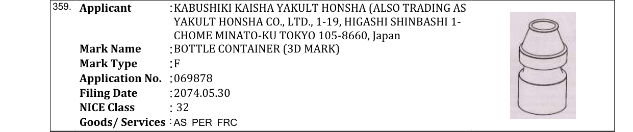 Original bulletin entry for BOTTLE CONTAINER (3D MARK)