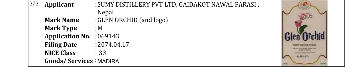 Original bulletin entry for GLEN ORCHID (and logo)