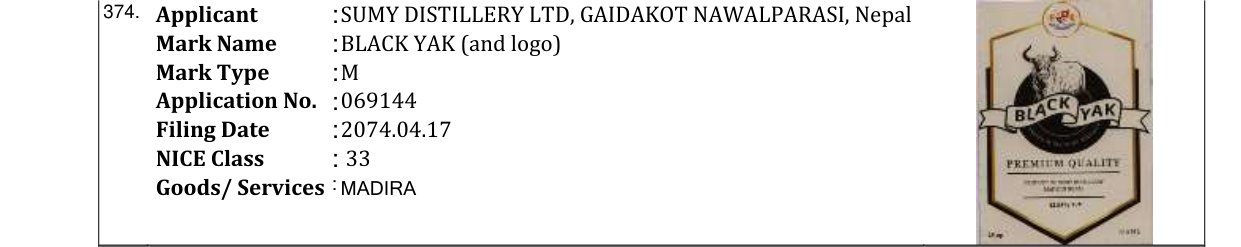 Original bulletin entry for BLACK YAK (and logo)