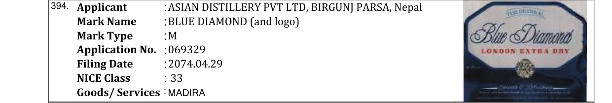 Original bulletin entry for BLUE DIAMOND (and logo)