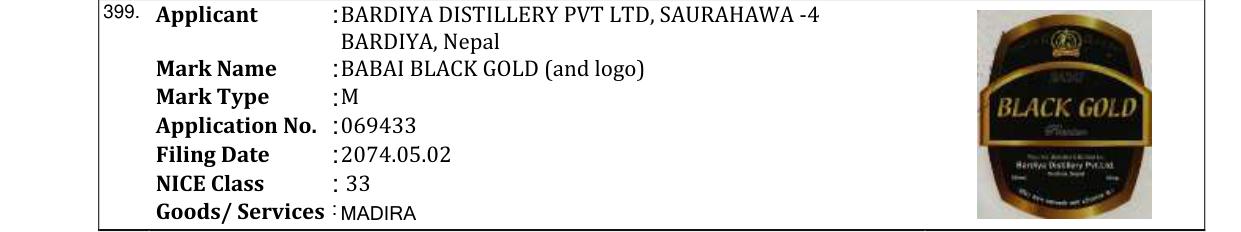 Original bulletin entry for BABAI BLACK GOLD (and logo)