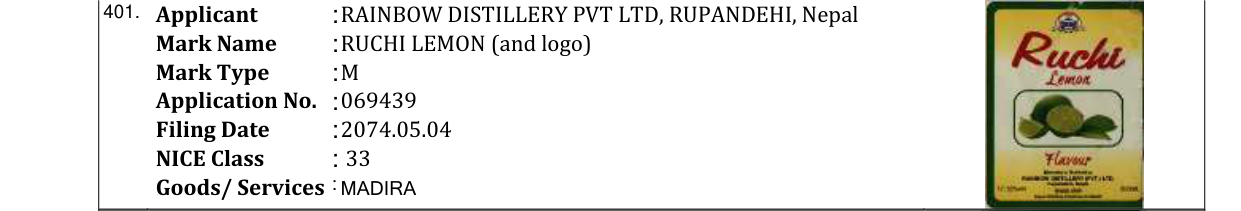 Original bulletin entry for RUCHI LEMON (and logo)