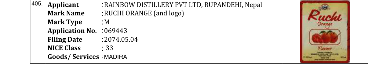 Original bulletin entry for RUCHI ORANGE (and logo)