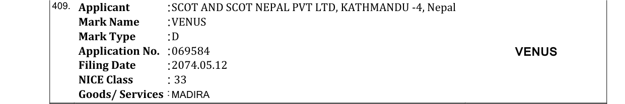 Original bulletin entry for VENUS