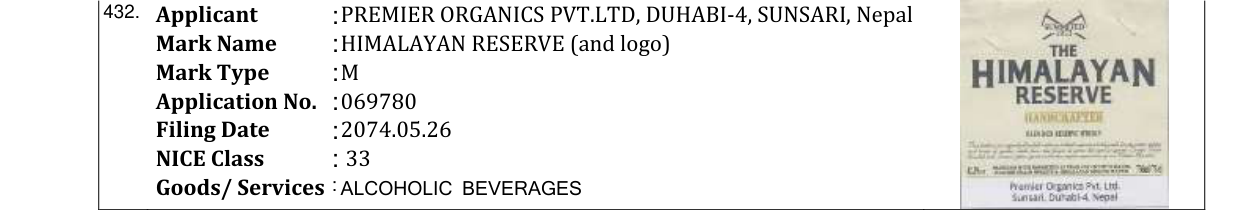 Original bulletin entry for HIMALAYAN RESERVE (and logo)