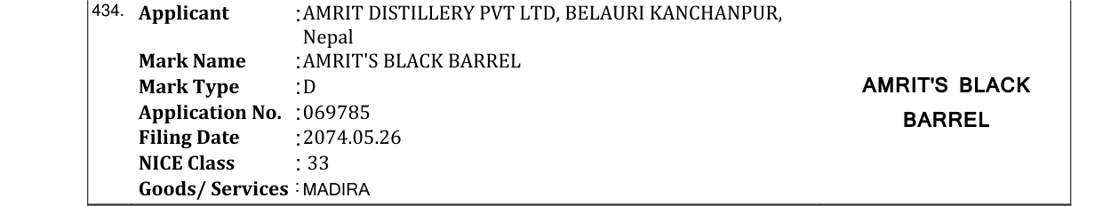 Original bulletin entry for AMRIT'S BLACK BARREL