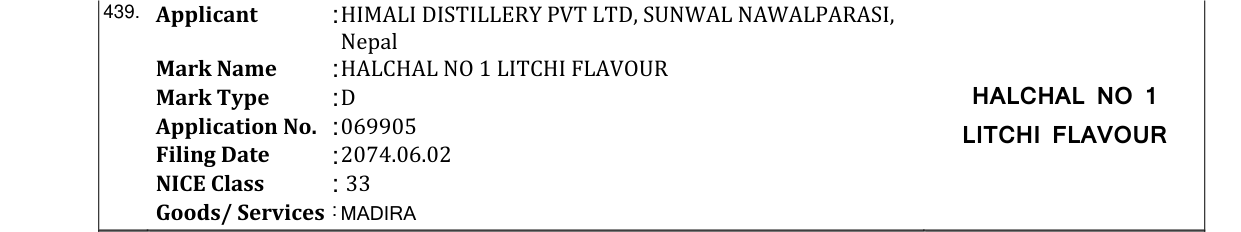Original bulletin entry for HALCHAL NO 1 LITCHI FLAVOUR
