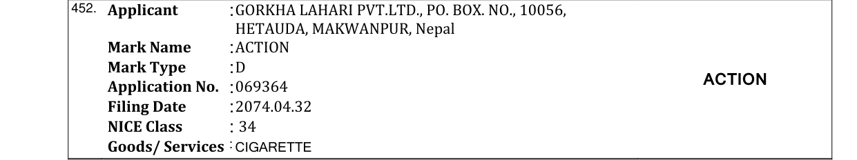 Original bulletin entry for ACTION