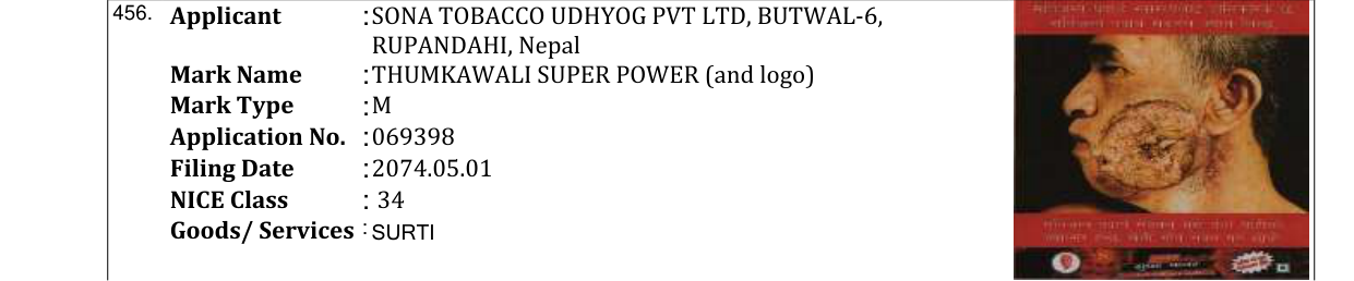 Original bulletin entry for THUMKAWALI SUPER POWER (and logo)