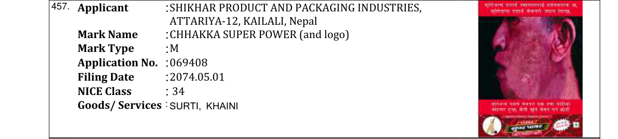 Original bulletin entry for CHHAKKA SUPER POWER (and logo)