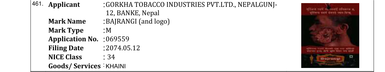Original bulletin entry for BAJRANGI (and logo)