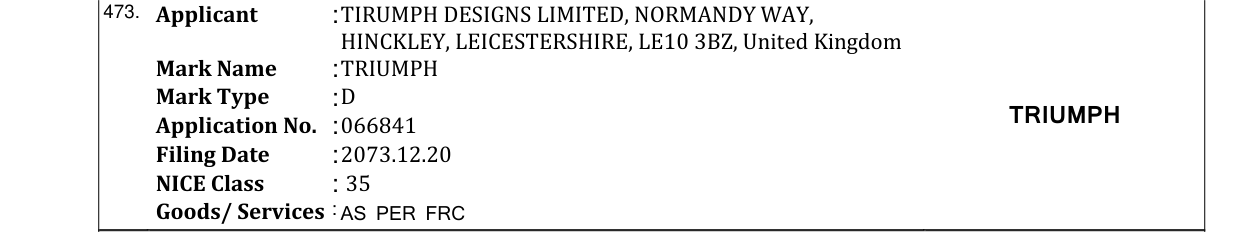 Original bulletin entry for TRIUMPH