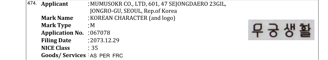 Original bulletin entry for KOREAN CHARACTER (and logo)