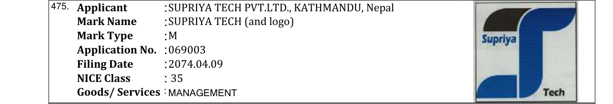 Original bulletin entry for SUPRIYA TECH (and logo)