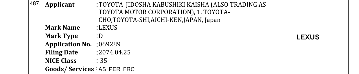 Original bulletin entry for LEXUS