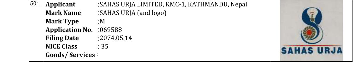 Original bulletin entry for SAHAS URJA (and logo)