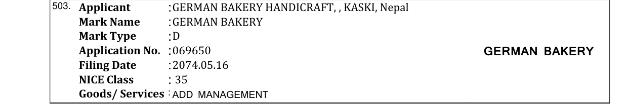 Original bulletin entry for GERMAN BAKERY