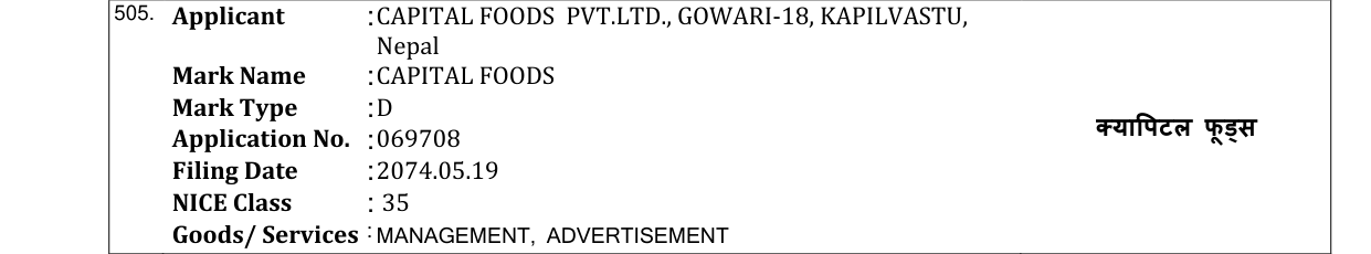 Original bulletin entry for CAPITAL FOODS