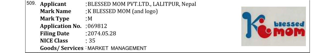 Original bulletin entry for K BLESSED MOM (and logo)