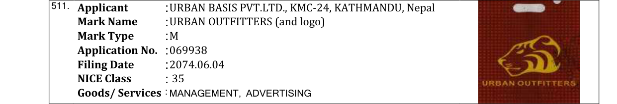 Original bulletin entry for URBAN OUTFITTERS (and logo)