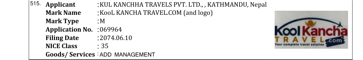 Original bulletin entry for KooL KANCHA TRAVEL.COM (and logo)