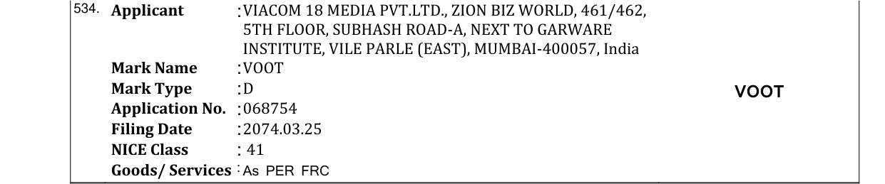 Original bulletin entry for VOOT