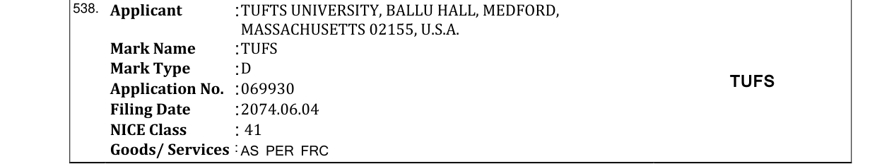 Original bulletin entry for TUFS
