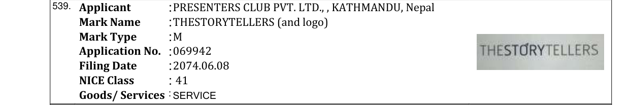 Original bulletin entry for THESTORYTELLERS (and logo)