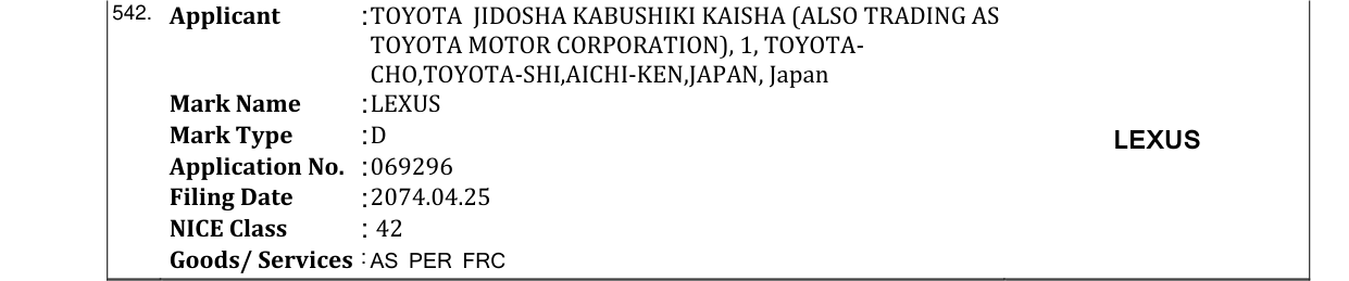 Original bulletin entry for LEXUS