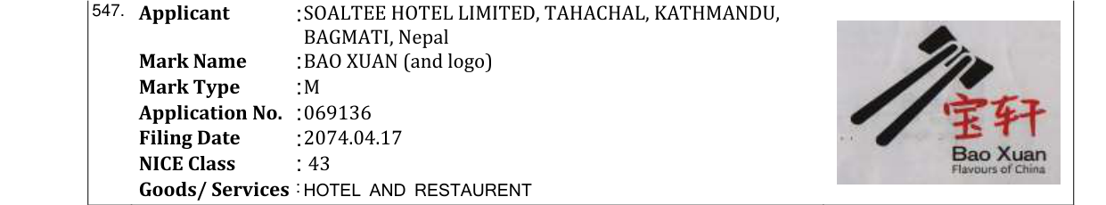 Original bulletin entry for BAO XUAN (and logo)