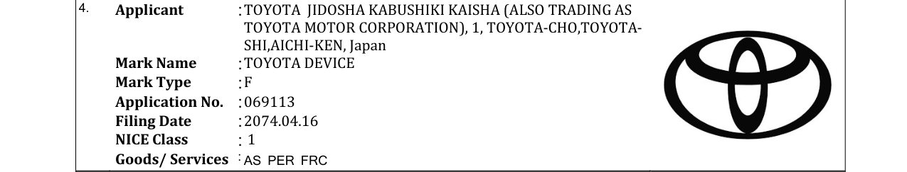 Original bulletin entry for TOYOTA DEVICE