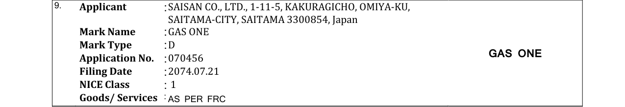 Original bulletin entry for GAS ONE