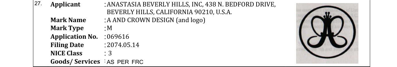 Original bulletin entry for A AND CROWN DESIGN (and logo)