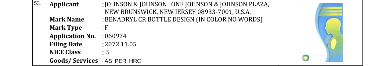 Original bulletin entry for BENADRYL CR BOTTLE DESIGN (IN COLOR NO WORDS)