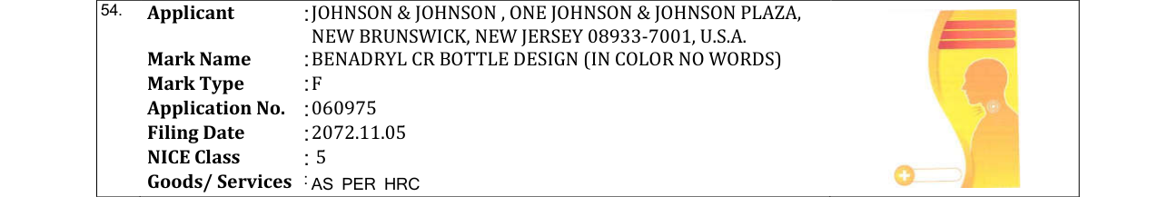 Original bulletin entry for BENADRYL CR BOTTLE DESIGN (IN COLOR NO WORDS)