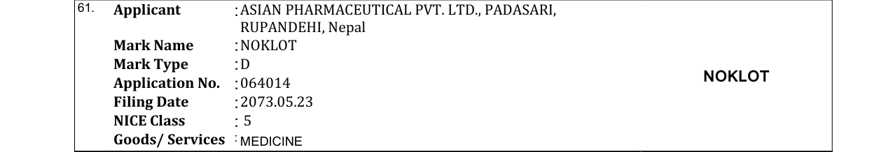 Original bulletin entry for NOKLOT