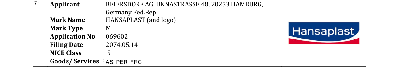 Original bulletin entry for HANSAPLAST (and logo)