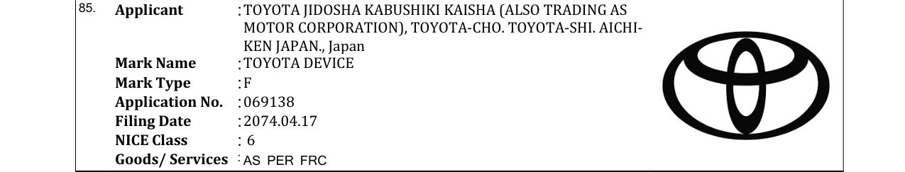 Original bulletin entry for TOYOTA DEVICE
