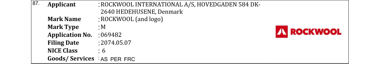 Original bulletin entry for ROCKWOOL (and logo)