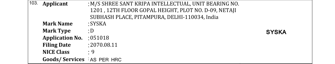 Original bulletin entry for SYSKA