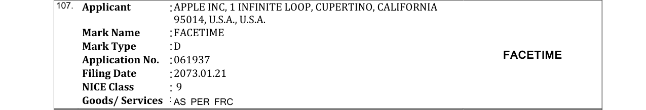 Original bulletin entry for FACETIME