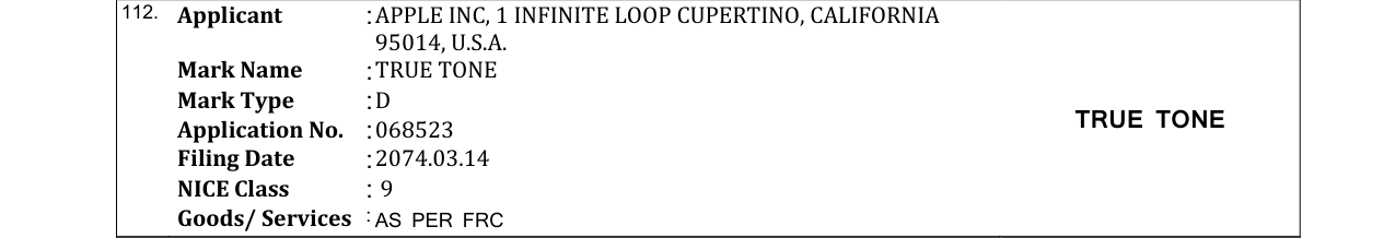 Original bulletin entry for TRUE TONE