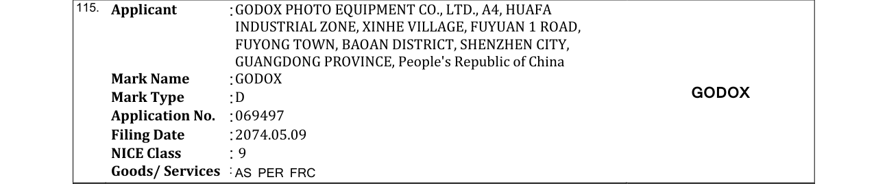 Original bulletin entry for GODOX