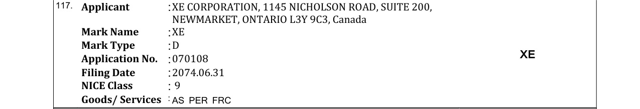 Original bulletin entry for XE