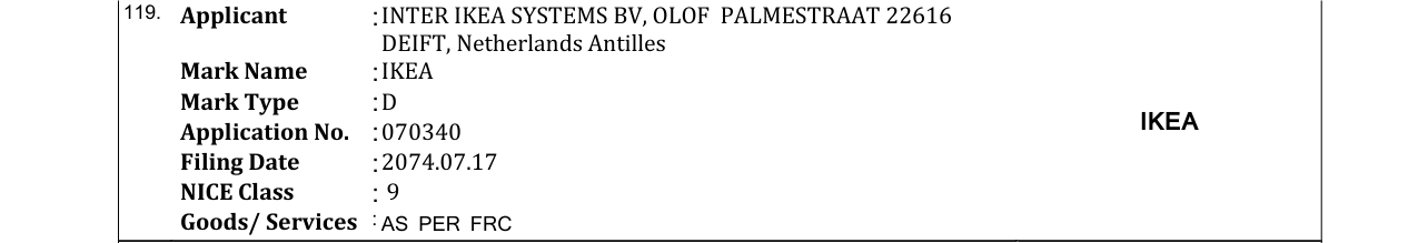 Original bulletin entry for IKEA