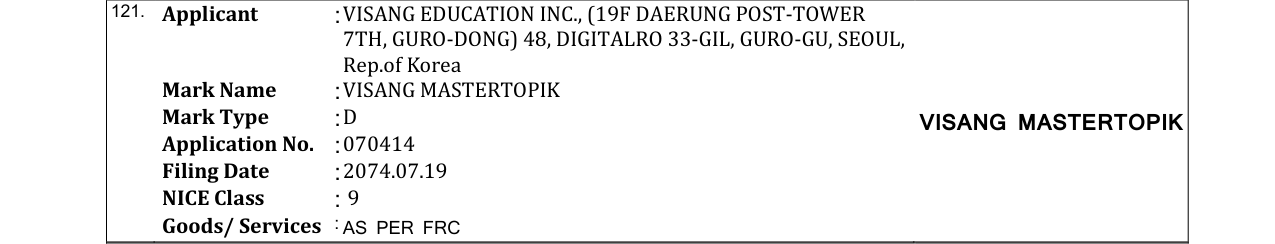 Original bulletin entry for VISANG MASTERTOPIK