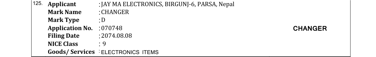 Original bulletin entry for CHANGER