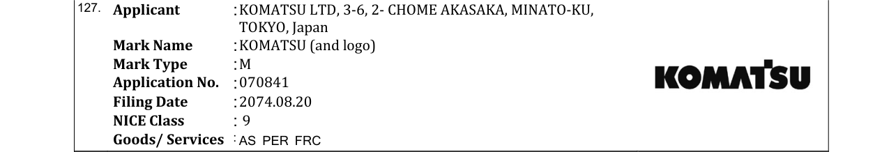 Original bulletin entry for KOMATSU (and logo)