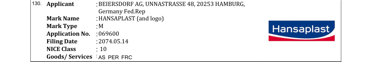 Original bulletin entry for HANSAPLAST (and logo)